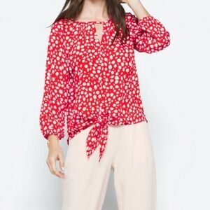 West Kei red and white tie front blouse